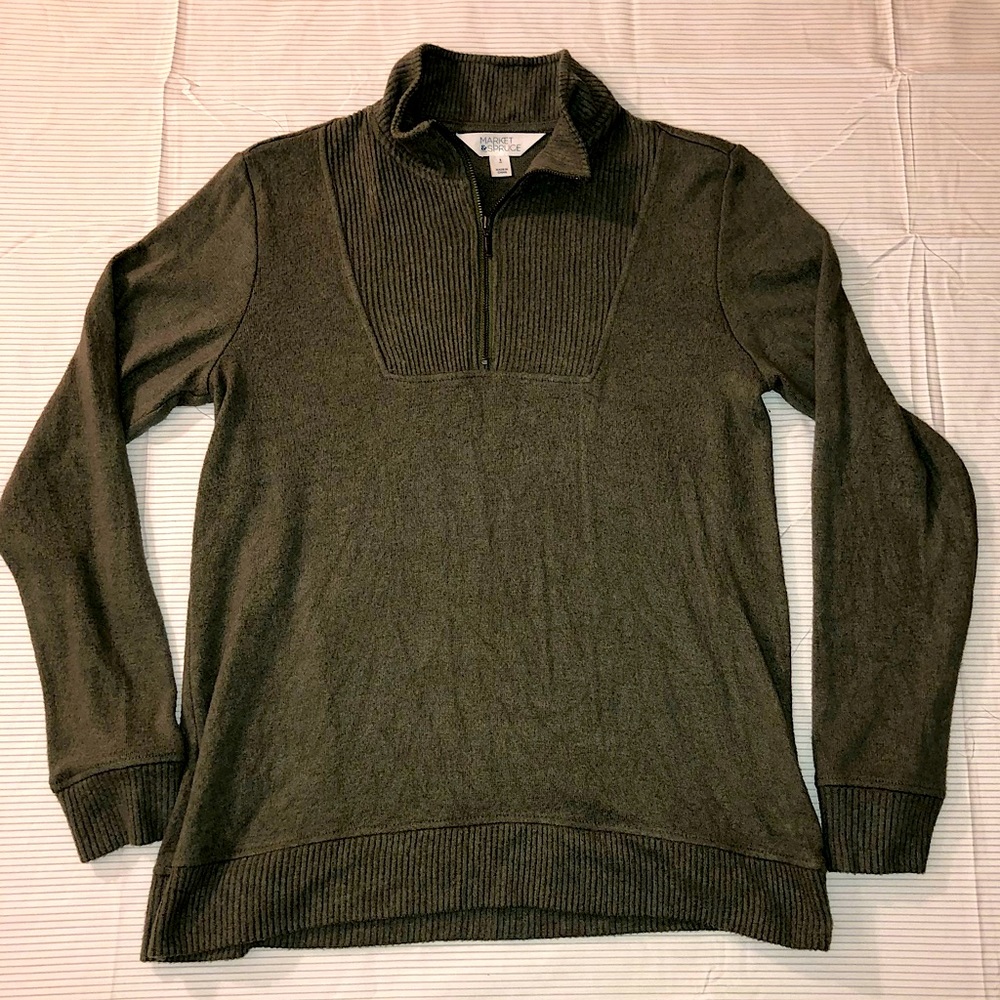 Market & Spruce Quarter Zip Sweater Size S - Olive Green NWOT